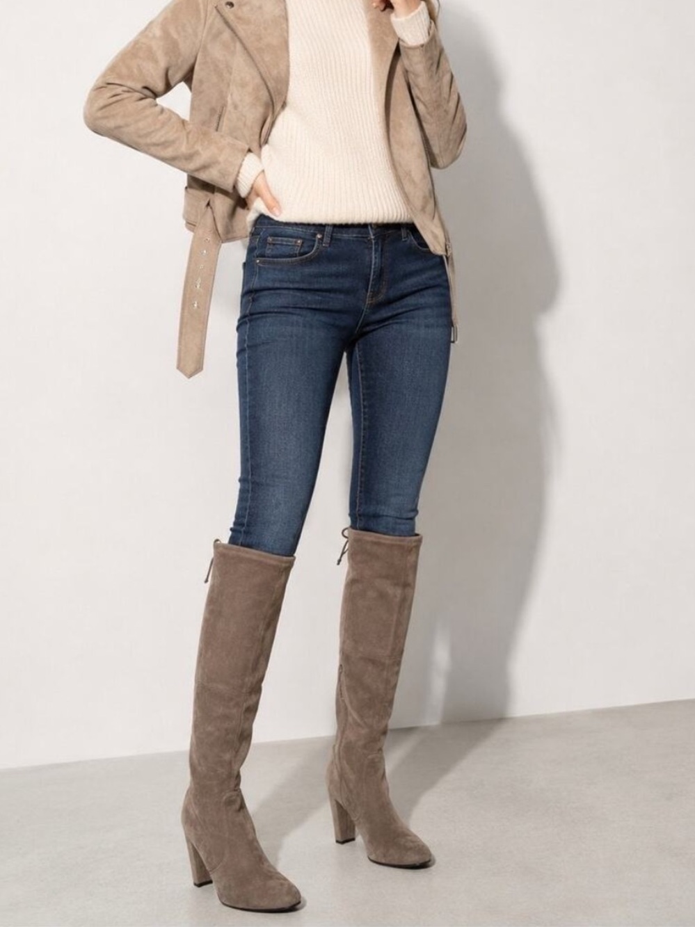 ·Stuart Weitzman· Taupe Planet Over the Knee Heeled Boots
